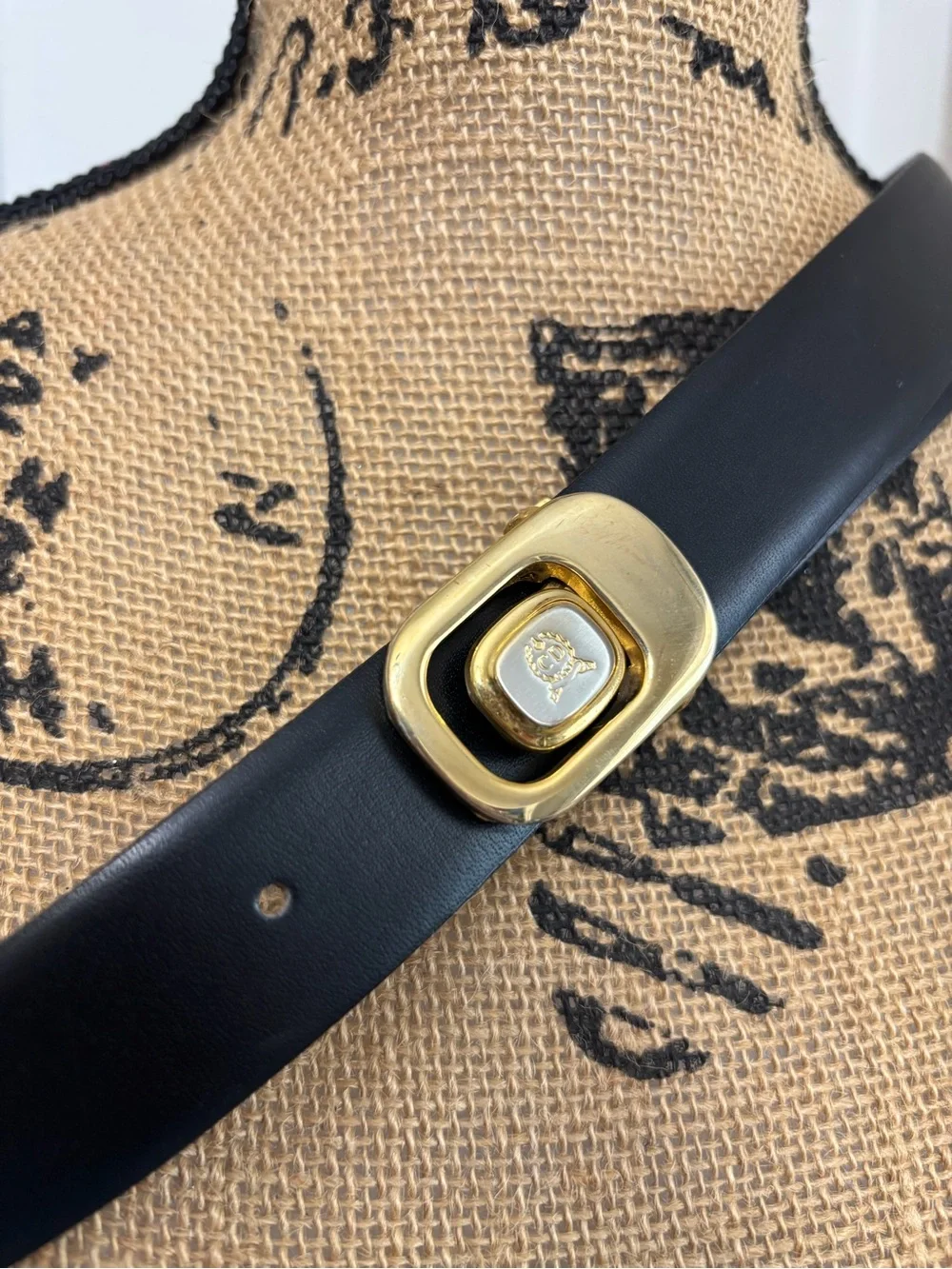 Dior Black Leather Belt with Gold Accent Buckle